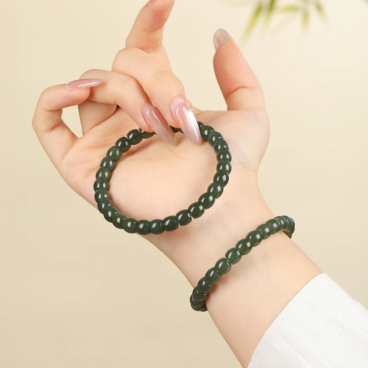 1 Pc Natural Dark Green Hetian Nephrite Jade Bracelet Straight Cut Cylinder Beads Stretch Jewelry Women Men Chakra Bracelets view 5