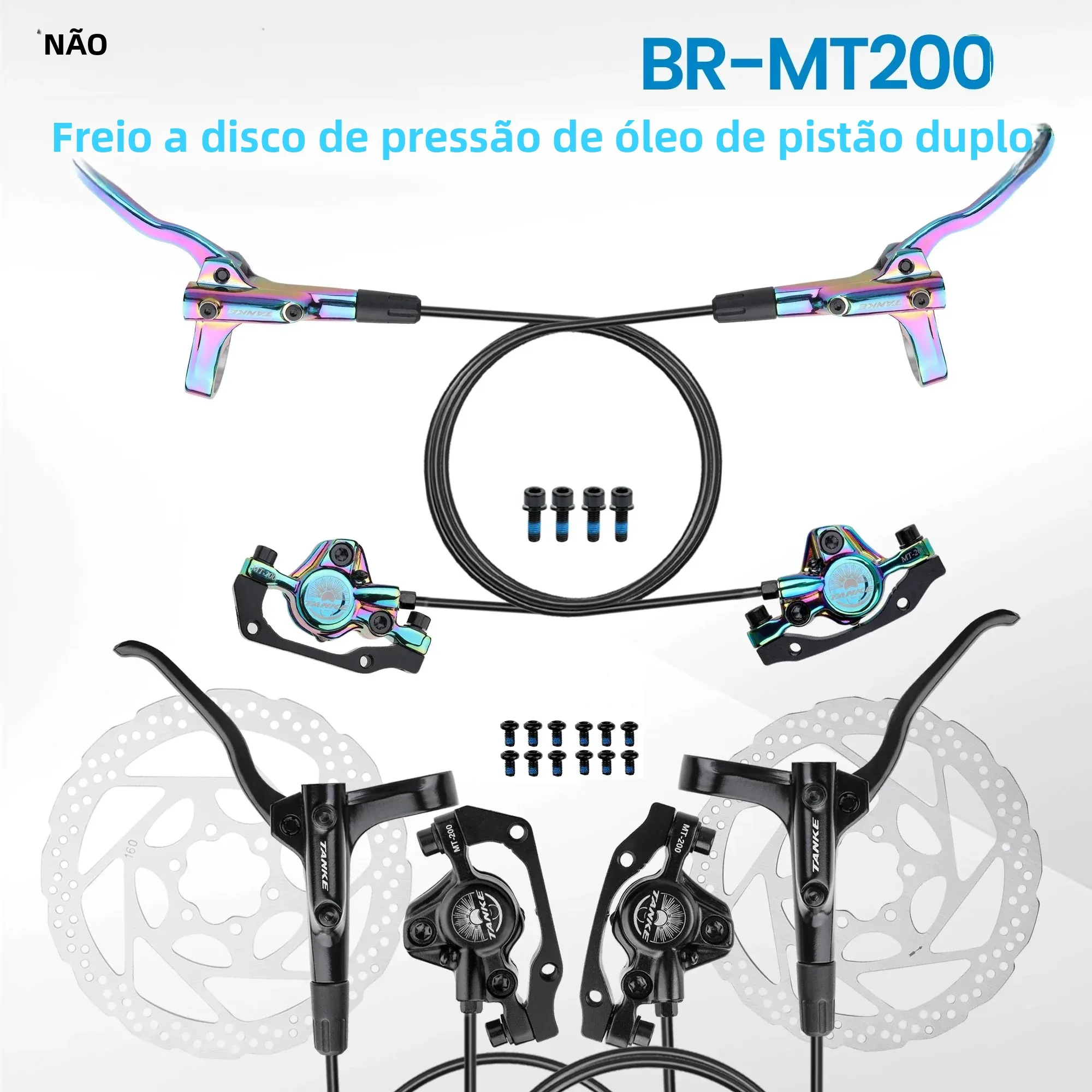 Tanke mt200 bicicleta freio a disco hidráulico mtb freio bl br 800/1600mm freio de bicicleta 2 pistão 3 dedo alavanca aço peças atualização
