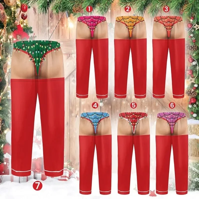 Men's Christmas fun thong string lights printed G-shorts underwear Christmas party underwear humorous gifts family gatherings