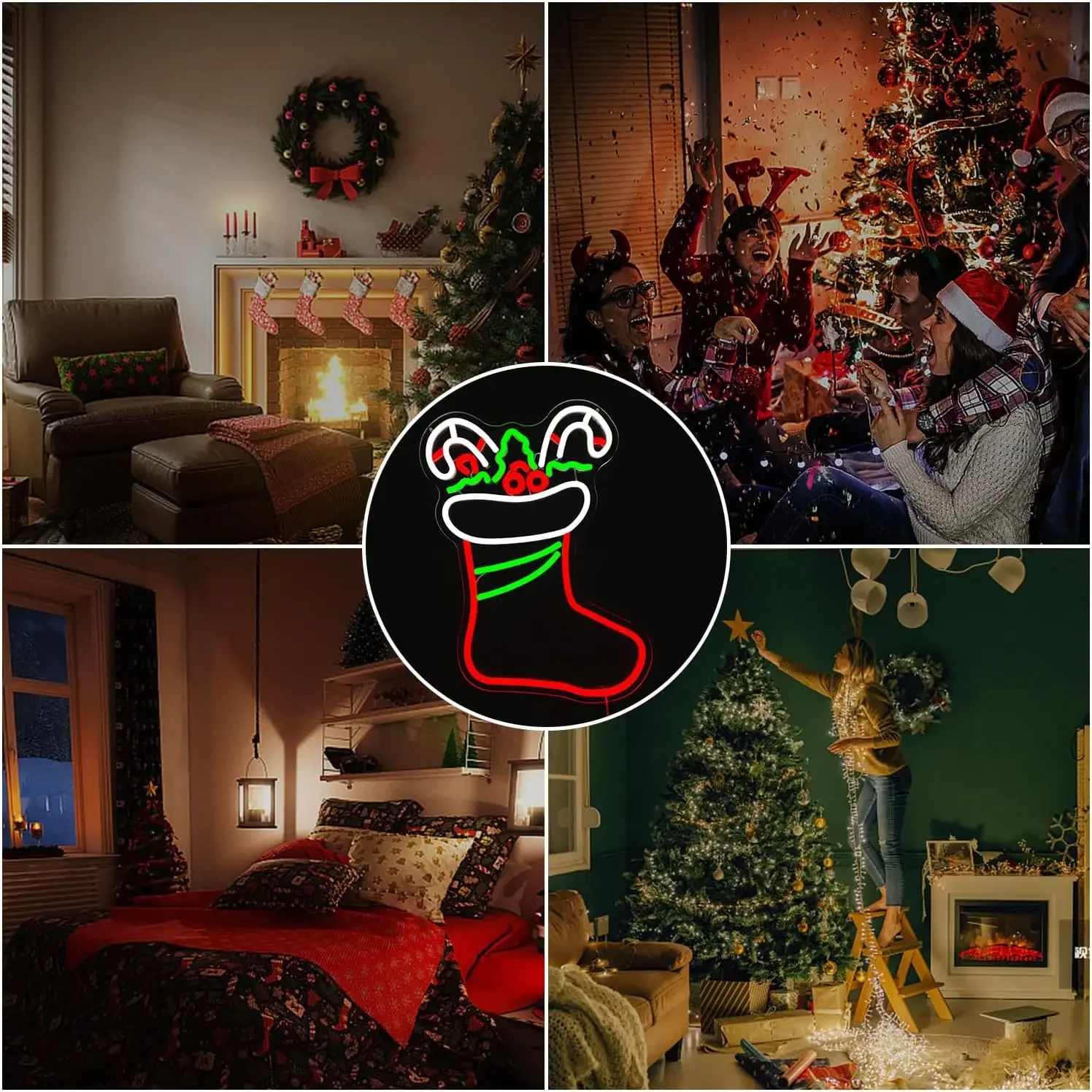 عيد الميلاد LED ضوء النيون تسجيل عيد الميلاد تخزين النيون تسجيل جدار ديكور لغرفة النوم غرفة المعيشة حفلة مهرجان هدية للأطفال #6