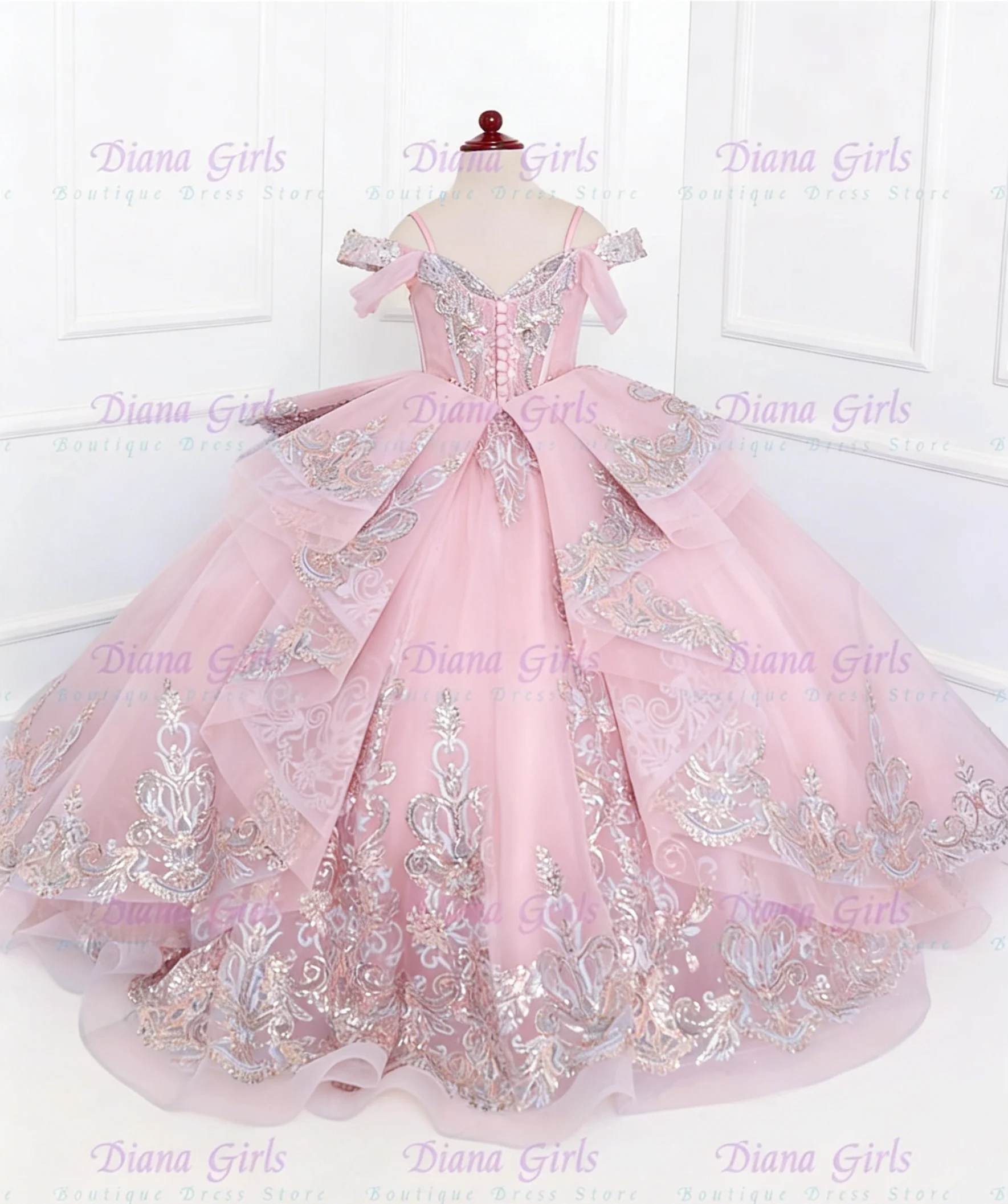 Quality Gorgeous Pink Tulle Fluffy Flower Girl Dress Quality Appliques for Wedding Birthday Party Evening Customised Gowns