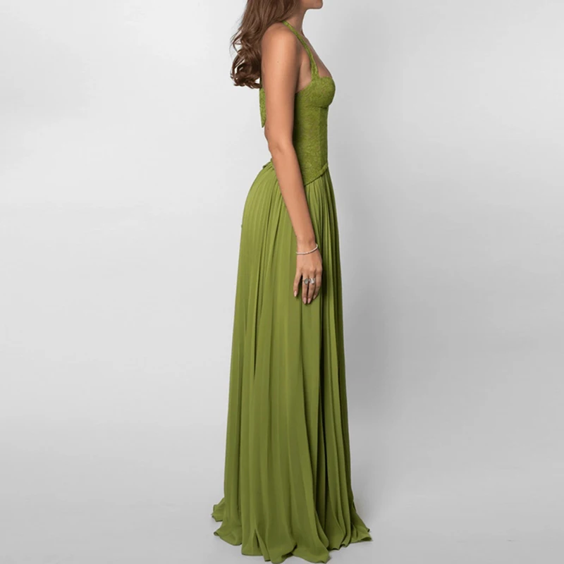 Groene Sexy Laag Uitgesneden V-hals Hemdje Jurk 2026 Lente Zomer Backless Hollow Out Slanke Gewaad Jurk Vakantie Mouwloze Vrouwen Jurk