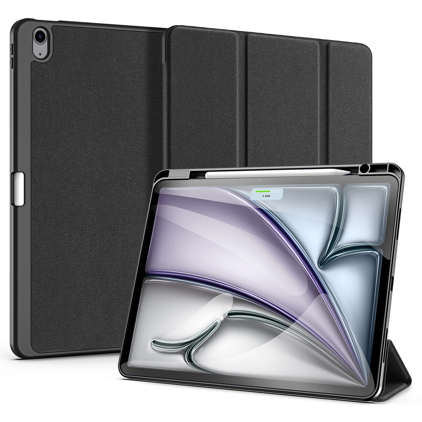 DUX DUCIS Domo Series para iPad Air 13 (2025) / (2024) Capa Tri-Fold Stand Capa de couro para tablet inteligente com suporte para lápis - Preto