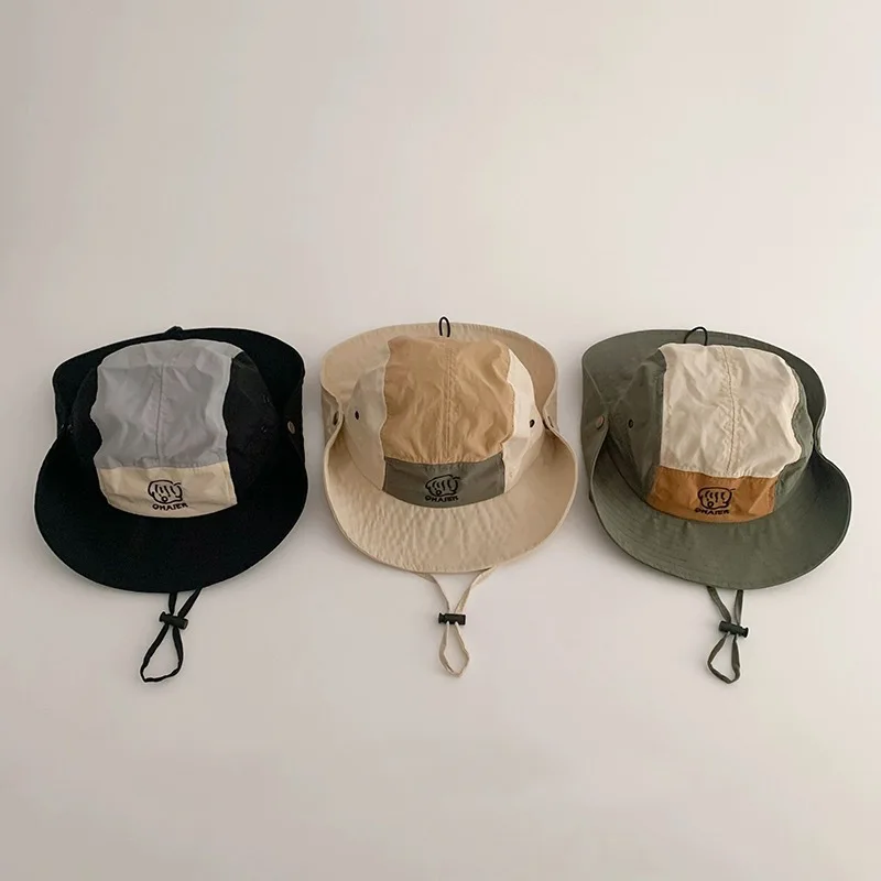 2024 Fashion Embroidered Kids Bucket Hat Quick Drying Fisherman Hat Kids Outdoor Sun Protection Shading Kids Big Brim Sun Cap