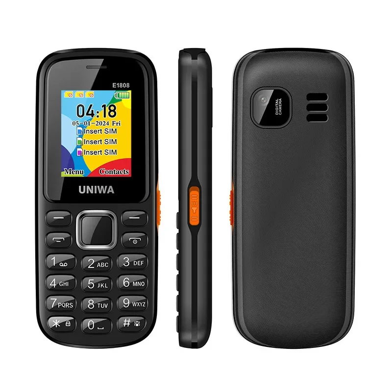 UNIWA E1808 2G ปุ่มกดโทรศัพท์มือถือ 1.77 นิ้วปุ่ม 800mAh โทรศัพท์สําหรับอาวุโสผู้สูงอายุวิทยุไร้สาย GSM โทรศัพท์มือถือ