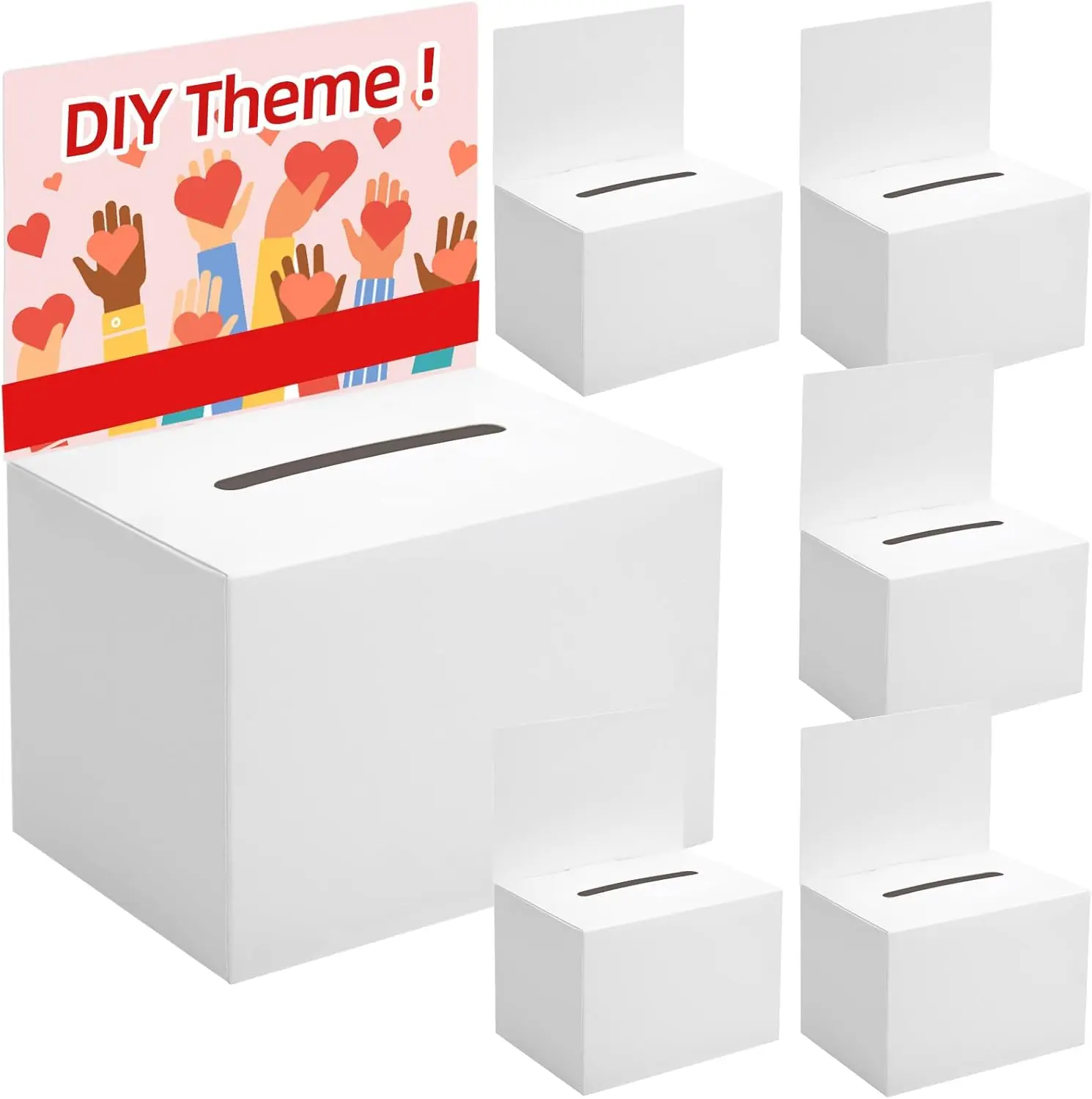 

6 Pack Cardboard Ballot Boxes with Slot & Removable Header for Voting, Raffle, Donation
