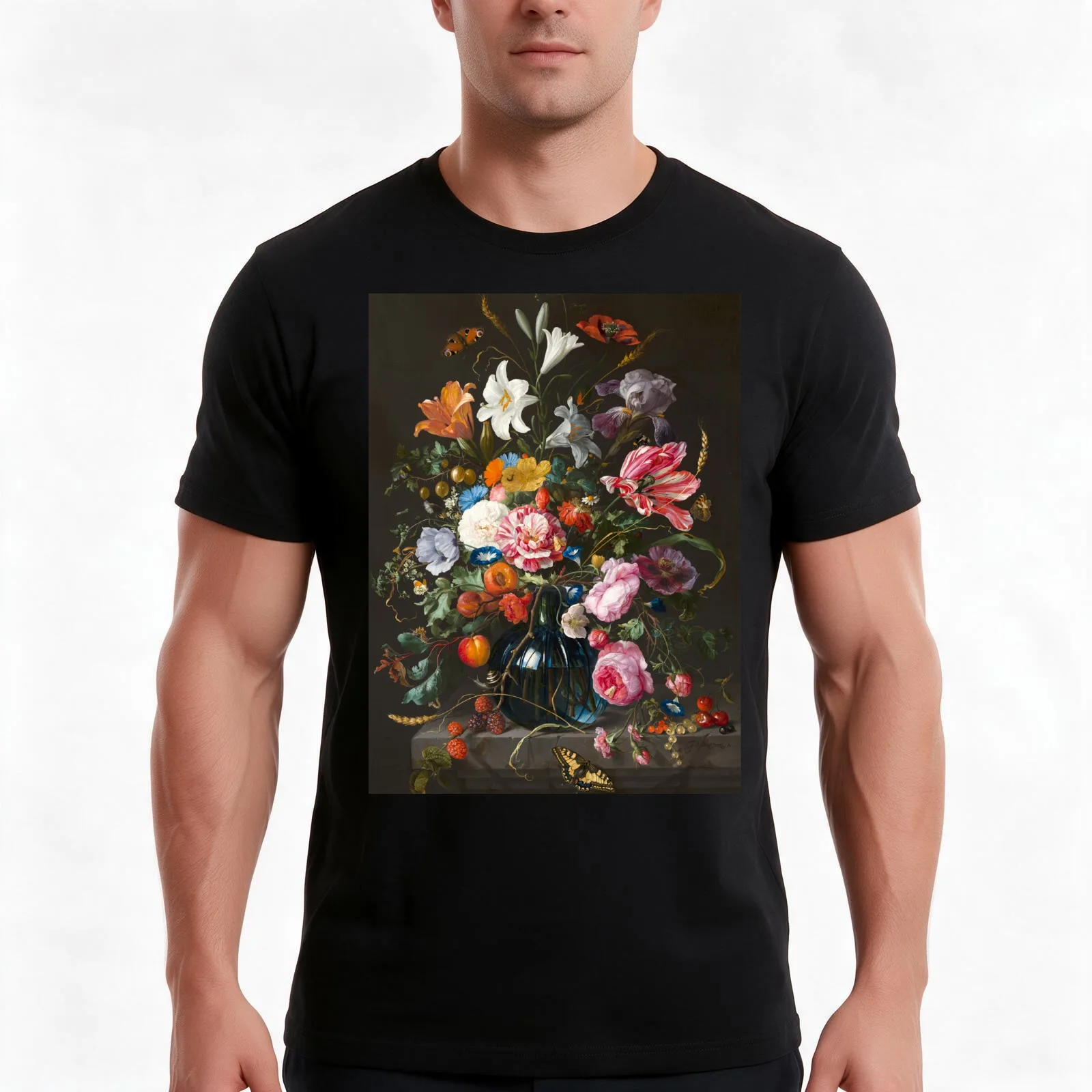Vase of Flowers by Jan Davidsz. de Heem T-Shirt, Summer Casual Cotton Tee, Oversized Streetwear Tops, Vintage Graphic Print