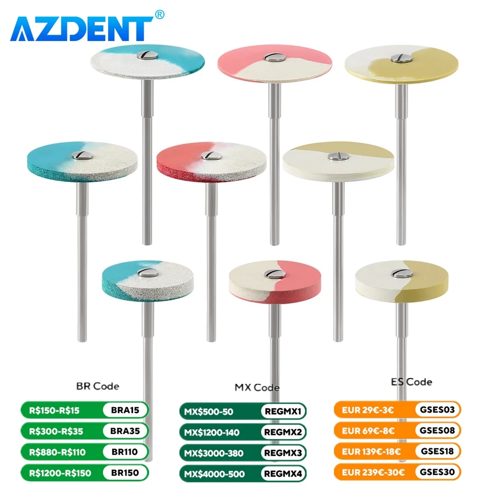 Dental Rubber Diamond Polisher Wheel AZDENT Disc HP 2.35mm La Dentistry Tool for Porcelain Zirconia Restorations 26*2mm/22*3mm