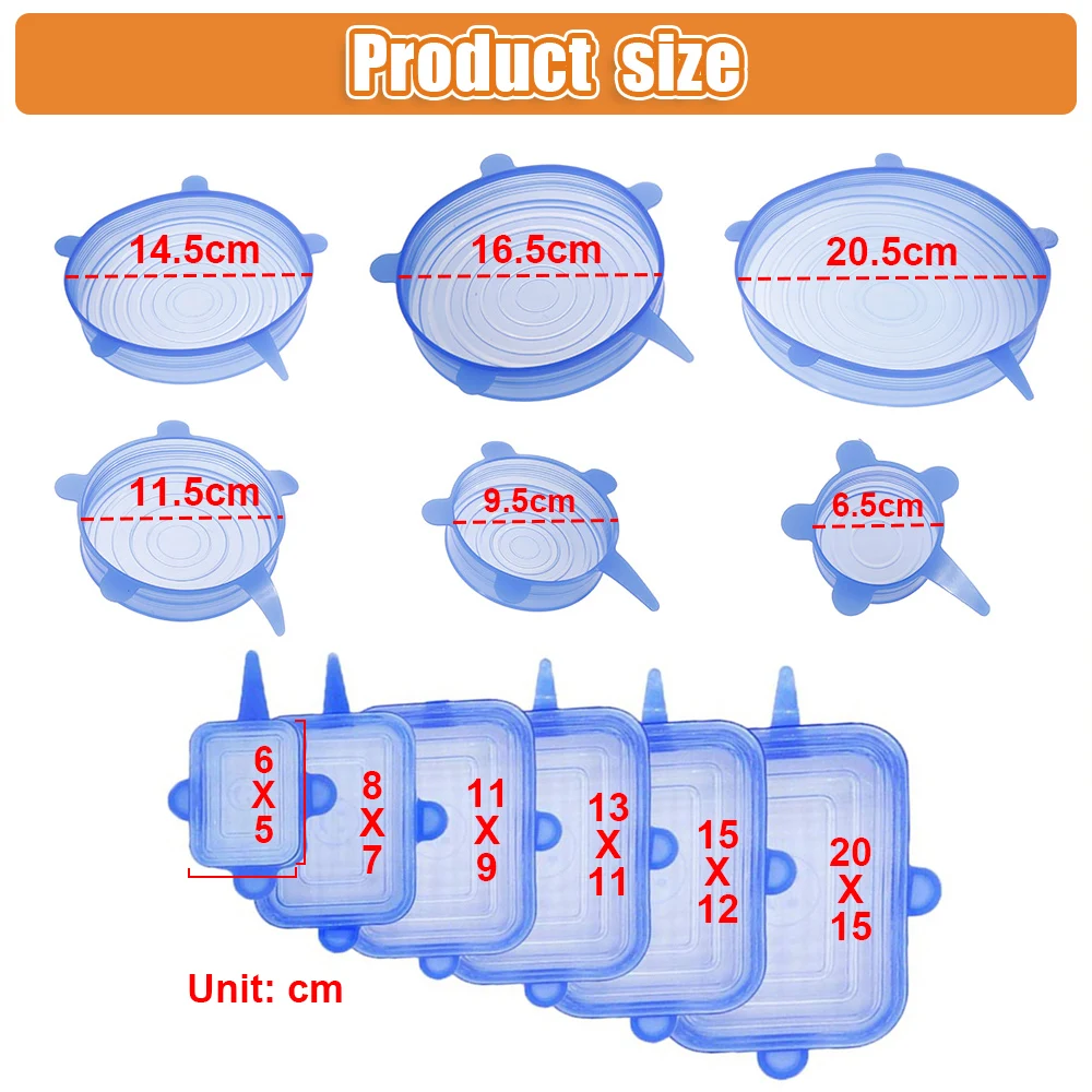 1/2/6Pcs Silicone Food Cover Stretch Lid Reusable Airtight Food Cap Bowl Plate Lid Meal Fruit Dustproof Cover Fresh Keeping Wrap