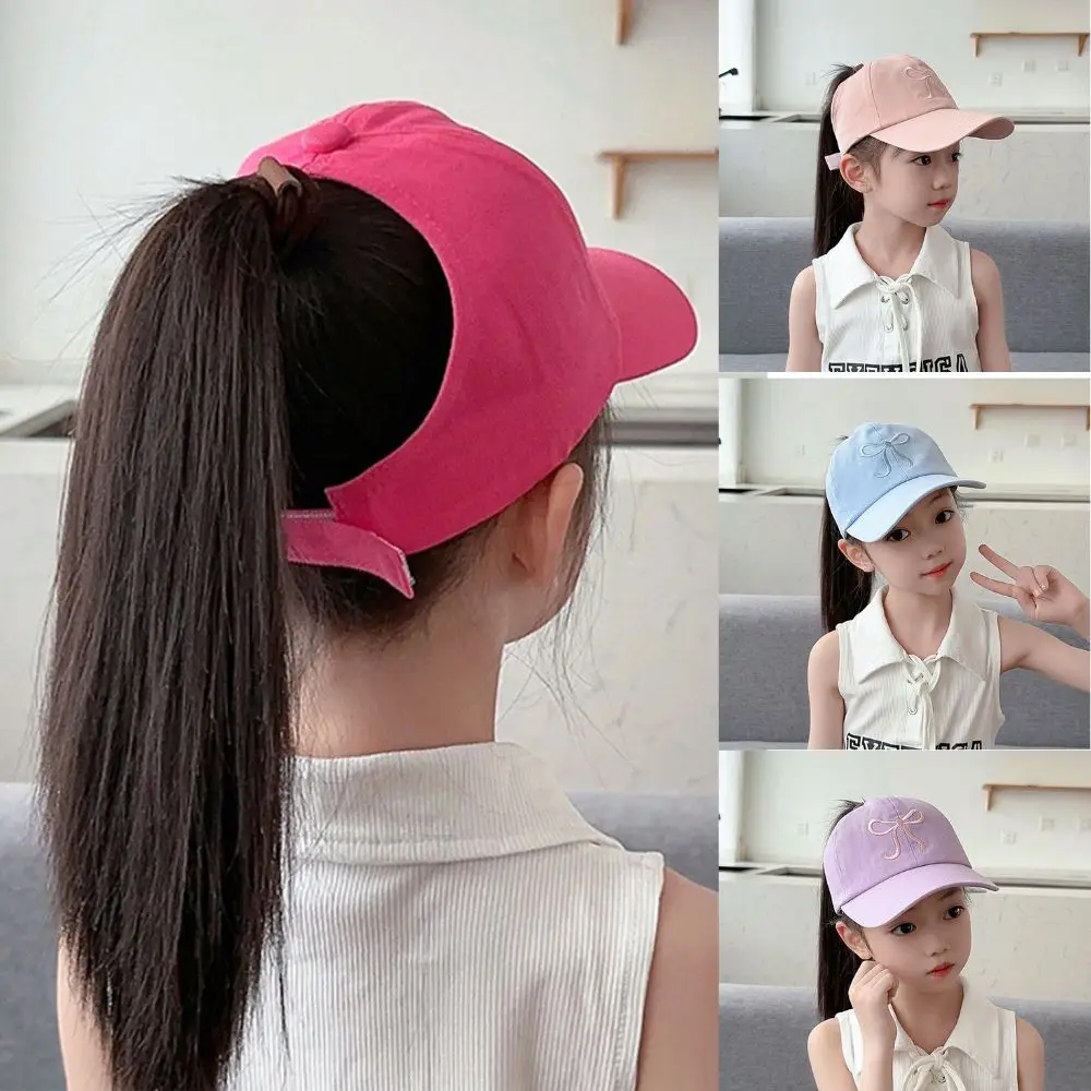 Sweet Bow Baby Girl Baseball Caps Pink White Children Sun Hat High Ponytail Kids Boy Sun Hats Adjustable Outdoor Travel Caps New