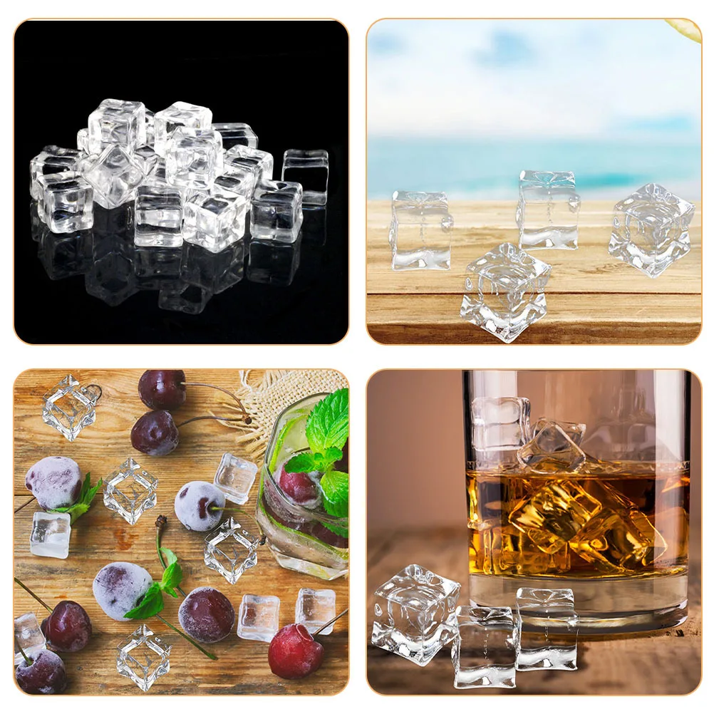 

50Pcs Simulation Fake Ice Cubes Transparent Acrylic Decorative Cubes Photo Props for Bar Home Restaurant Ice Cube