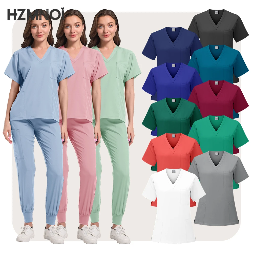 New Hospital Medical Uniform Scrub Set Doctor Nurse Women Surgical Suit Dental Clinic Beauty Salon Pet Shop Workwear Accessories