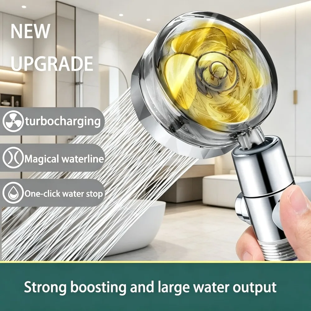1 Pc High Pressure Turbo Charging Handheld Shower Head with Upgraded Rotating Propeller Nozzle for Luxury Bathroom Experience