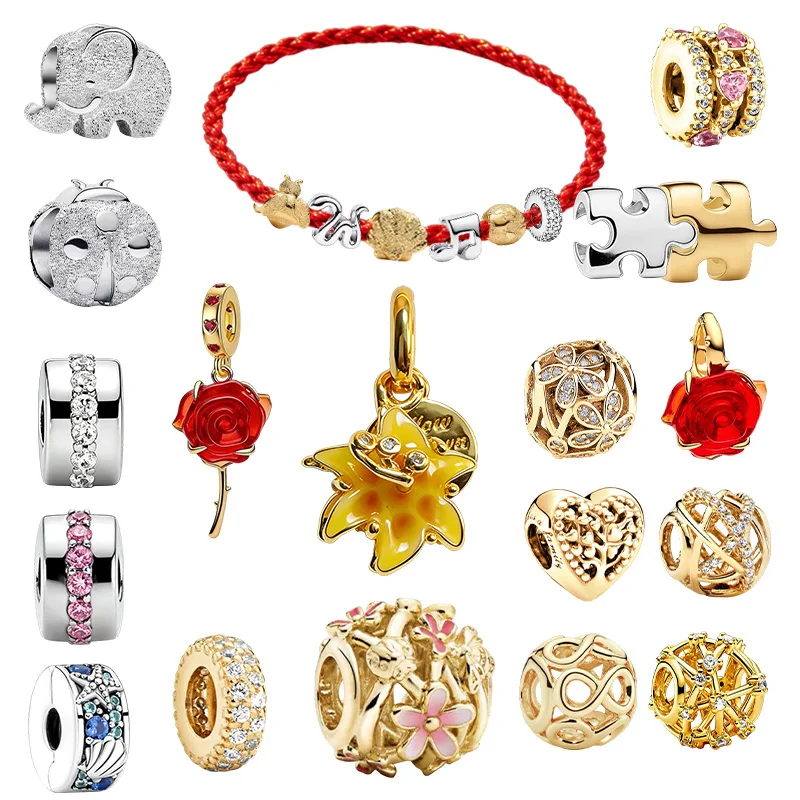 New Bestseller Original Charm Beads,Jigsaw Puzzle Charm,Mini Bees&Red Rose Dangle Charm Fit Pendant Bracelet Women Jewelry Gifts