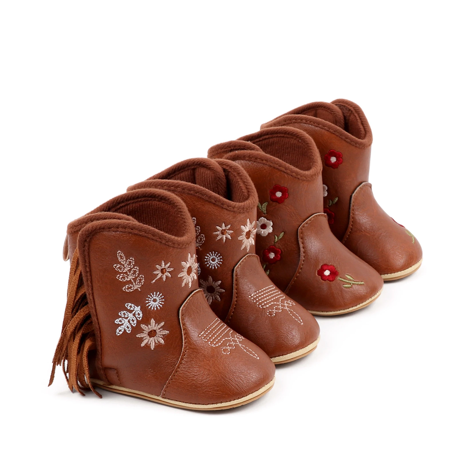 0-18months Baby girls PU Boots Flower Embroidery Non-Slip First Walker  for infant girls Winter Warm Snow Boots Crib Shoes