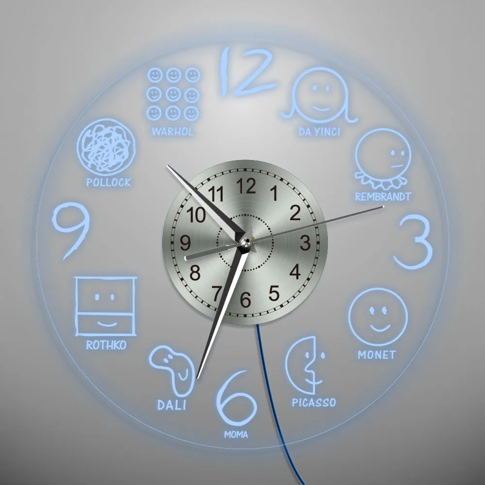 Artist History Of Art Decorative LED Wall Clock Da Vinci Monet Picasso Dali Art Lovers Home Decor Clock Neon Lighted Wall Watch