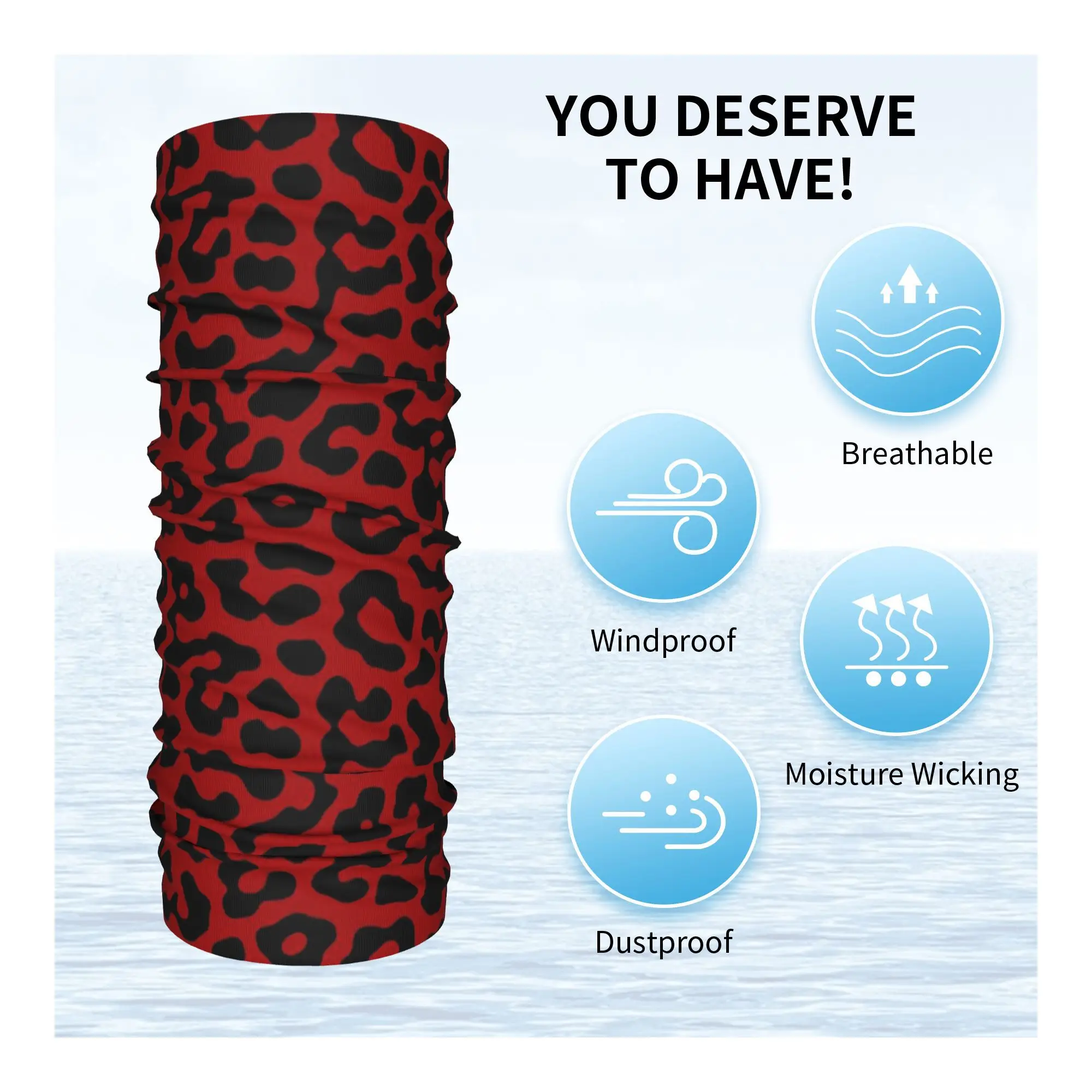 Rose Red Leopard Pattern Bandana Neck Gaiter Printed Wrap Scarf Multifunction Cycling Scarf Riding Unisex Adult All Season