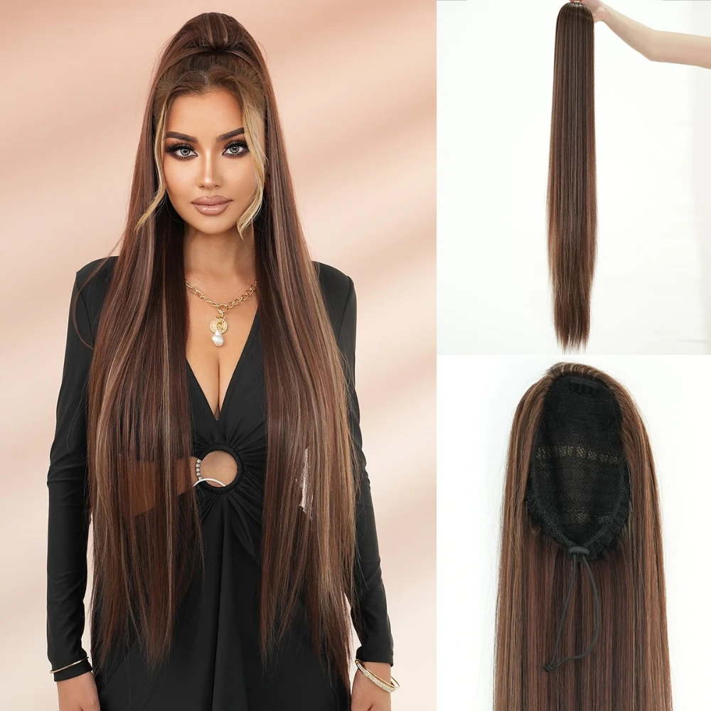 40inch Fashionable Long Straight Hair Ponytail Extension for Women Synthetic Drawstring Hairpiece Ponytail Daily Hair Extension
