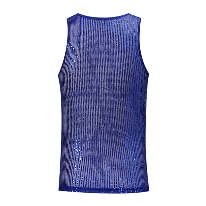 Herren-Netz-Strass-Y2K-Tanktop, durchsichtig, glitzernd, Party-T-Shirt, Nachtclub, Musikfestival, Bühnenkostüm – Detail 15