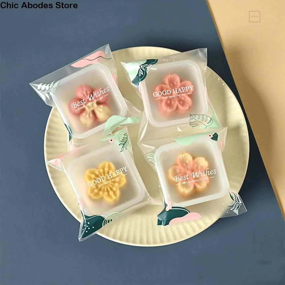 

100pcs Plastic Mooncake Packaging Bag Frosted Semi Transparent Cookie Packaging Bag Food Grade Moisture-proof Self-adhesive Bag