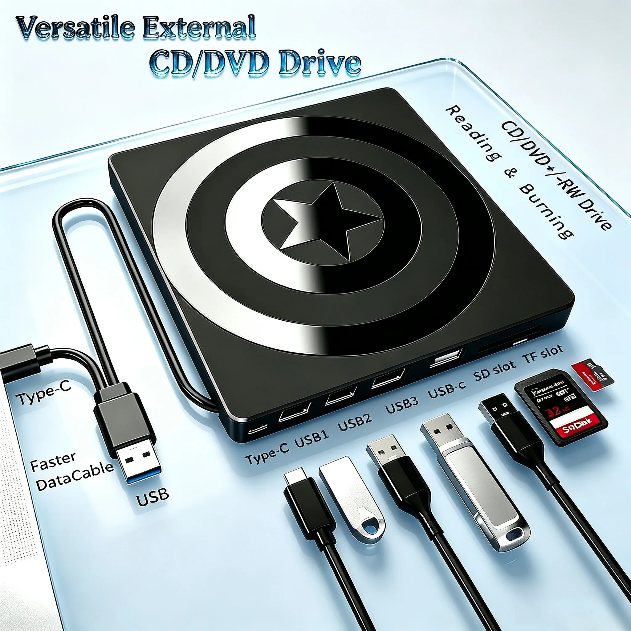 7 in 1 TypeC USB 3.0 External DVD Burner DVD CD Recorder Player Writer Optical Drive Portable Reader For Desktop Laptop Notebook