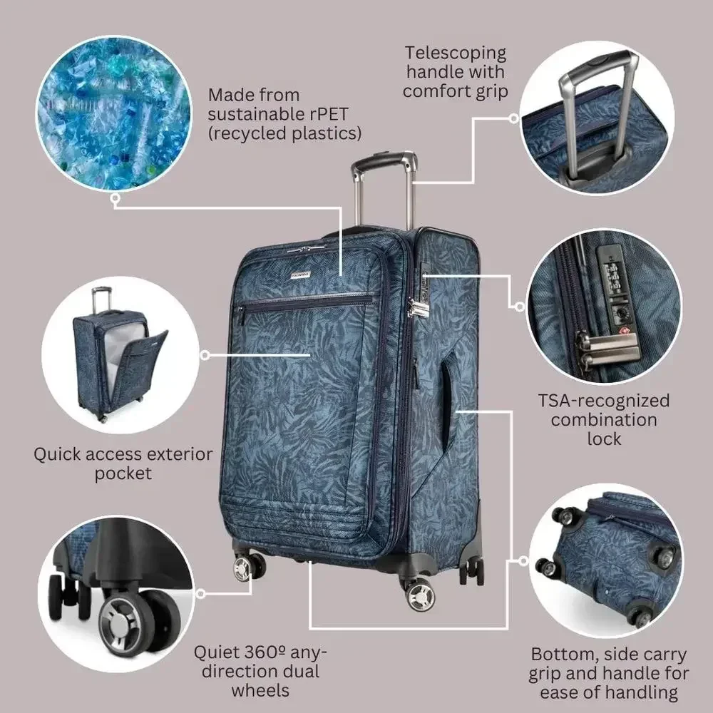 Sustainable 100% rPET 3-Piece Large Luggage Set with Lightweight, Eco-Friendly Design, Expandable, Dual Spinner Wheels, Serenget