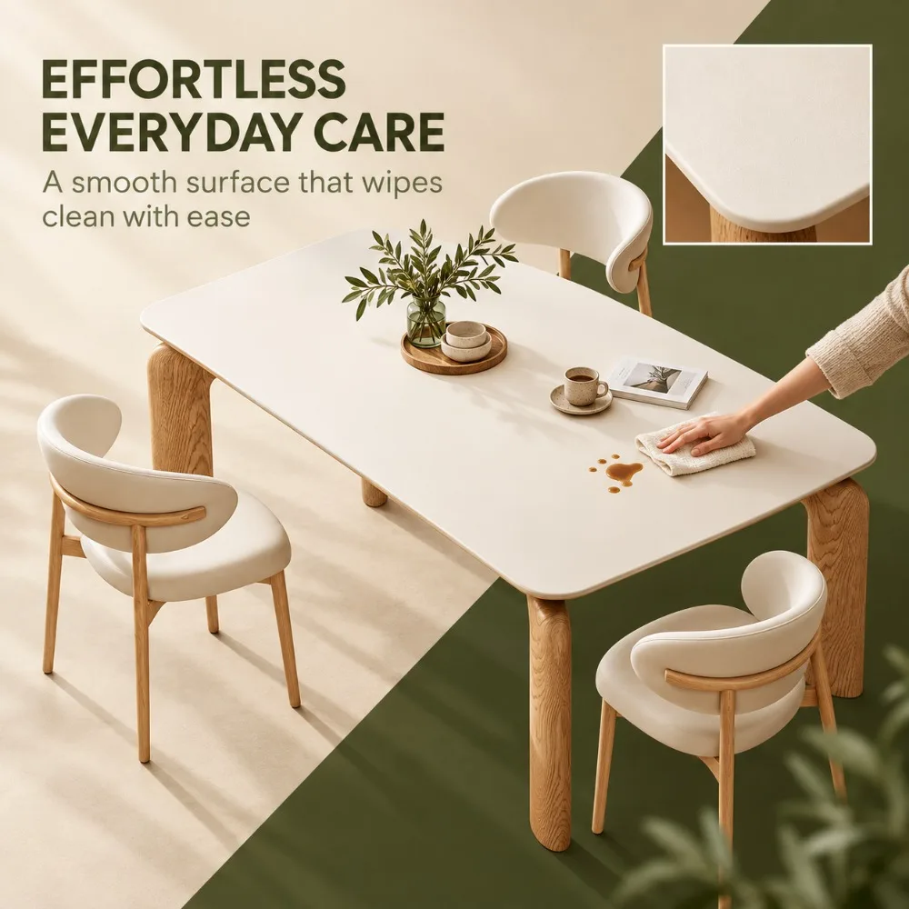 Rectangular Japandi Dining Table, Solid Wood Frame, Minimalist Dining Room Furniture for Small‑Size Household