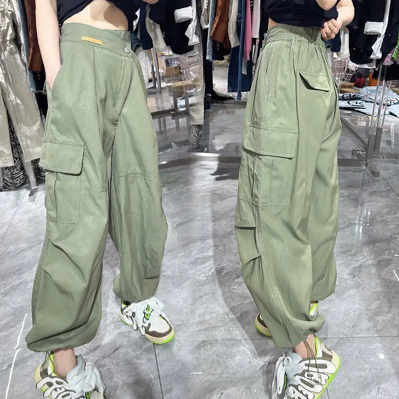 

Women Big Size Pants Cargo Pants Large Pockets Summer Thin Trouser Sweatpants Streetwear Casual Hip Hop Black Korean Fashion