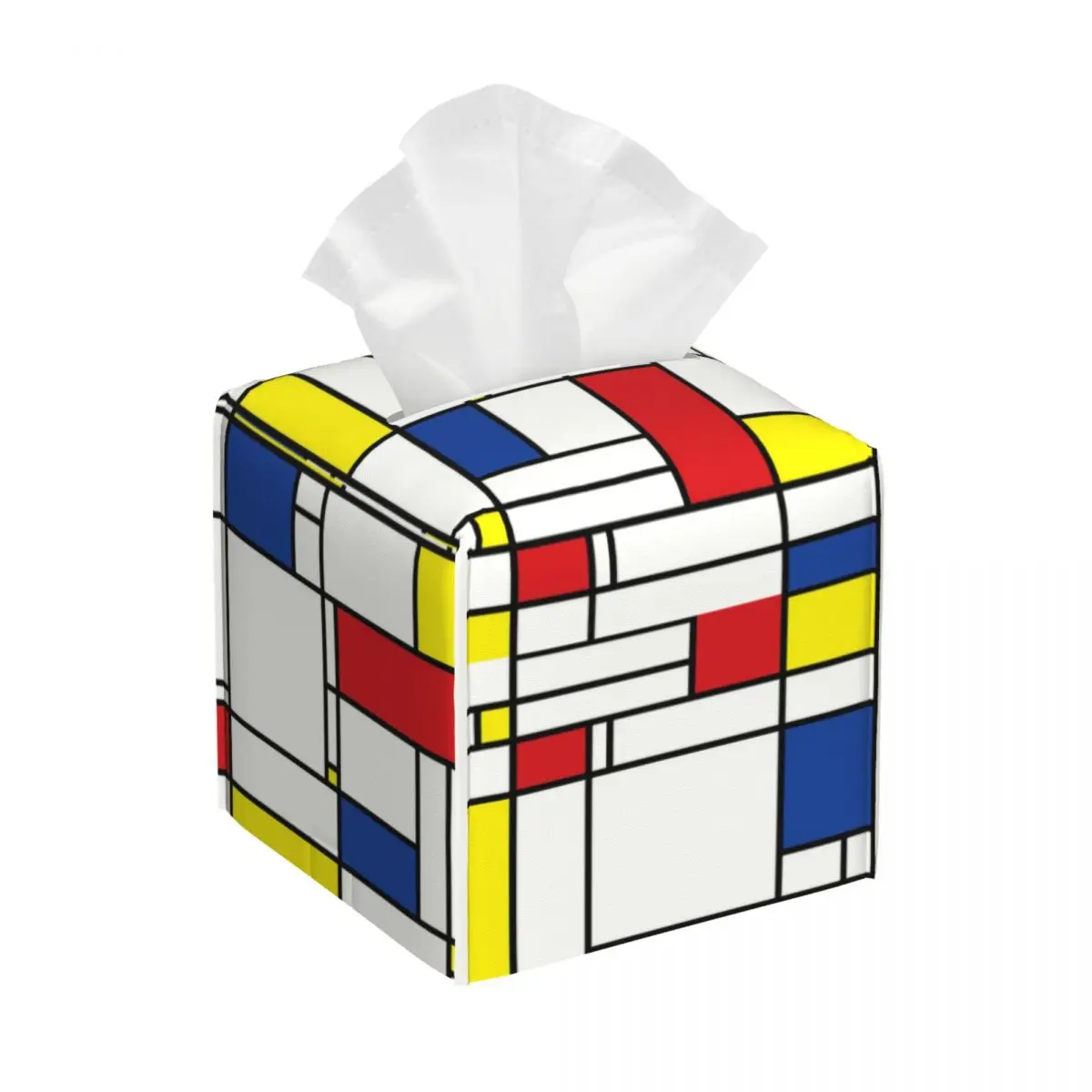 Custom Piet Mondrian Minimalist De Stijl Tissue Box Holder Square Modern Art PU Leather Facial Tissue Box Cover for Car Bathroom