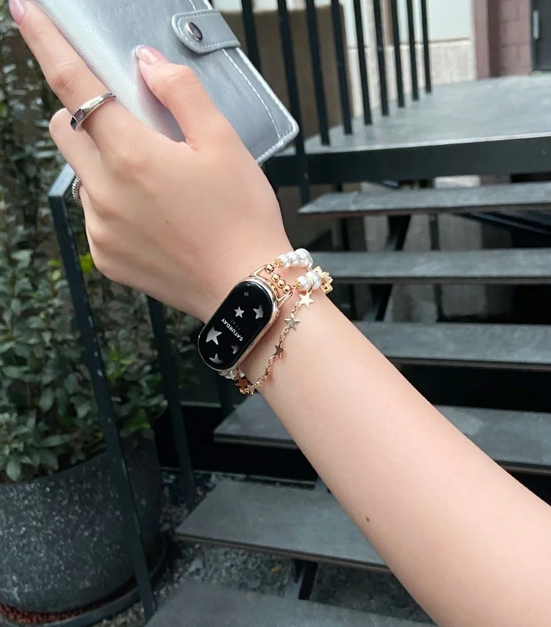 

Five pointed star chain strap is suitable for Xiaomi Band 8Pro/9Pro，For Mi band 3/4/5/6/7，8/8NFC/9/9NFC/10/10NFC，For Redmi Watch