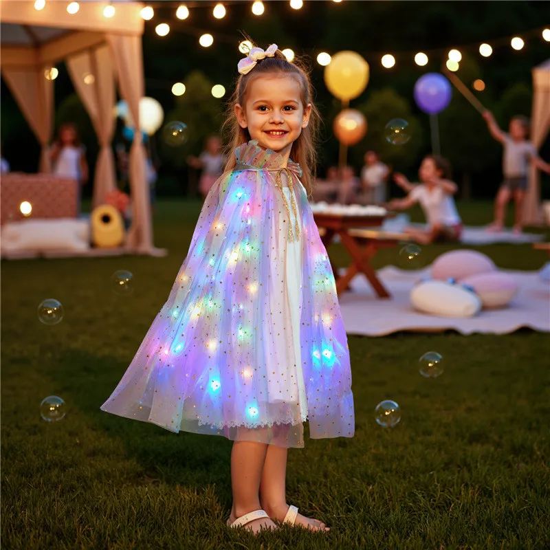 جديد الأميرة الفتيات مصباح ليد حتى الترتر عيد ميلاد كيب تألق توليت عباءة للأطفال حفلة التصوير الملابس والاكسسوارات #1