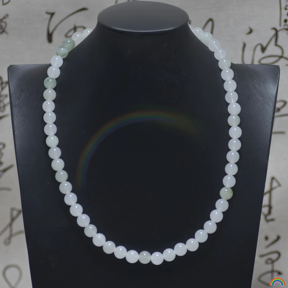 

Natural Xinjiang Tianshan Ice Green Round Bead Necklace White Jade Drifting Green Clavicular Chain Jewelry Rwbuy Brand Design