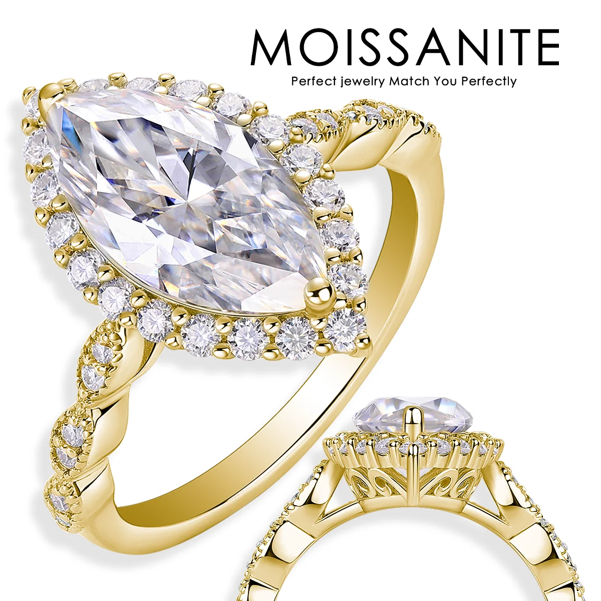 3.496CTW Mona Lisa’s Eyes – A Marquise-Cut Moissanite & S925 Silver Ring Echoing the Painting’s Balanced, Enigmatic Grace