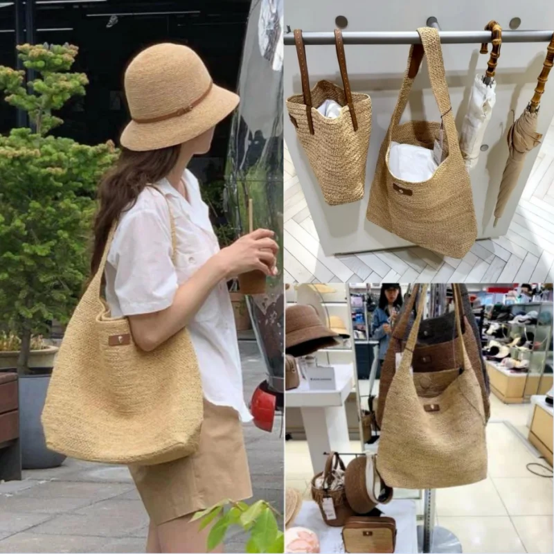 

Женская сумка-тоут Lototab Helen l Rfia через плечо, однотонная, в британском стиле, плетеная, из натуральной кожи