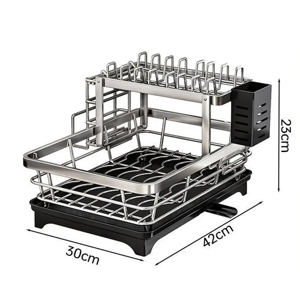 Stainless Steel Dish Drying Rack, Dish Rack, Plate Rack with Drain Tray, Knife Holder, Countertop Organizer for Bowls & Utensils 5