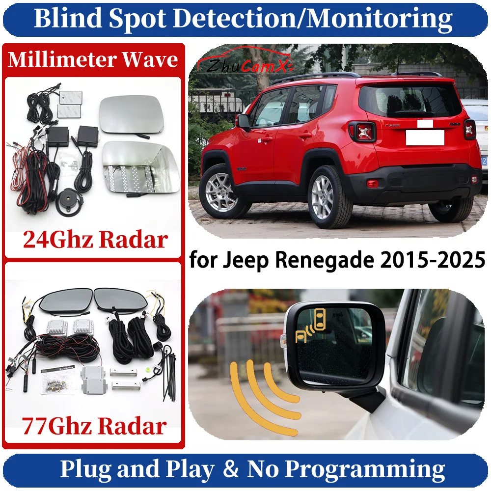 Car Blind Spot Monitoring/Detection System for Jeep Renegade 2015-2025 Night Driving Side Lane Change Warning Safe Assist