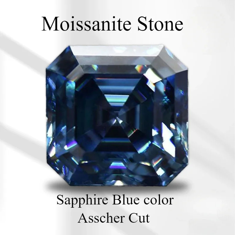 Moissanit-Stein, Asscher-Schliff, Saphirblau, mit Zertifikat, bestanden bei Diamantprüfer, für Edelstein-Anhänger, Schmuckherstellung – Detail 1