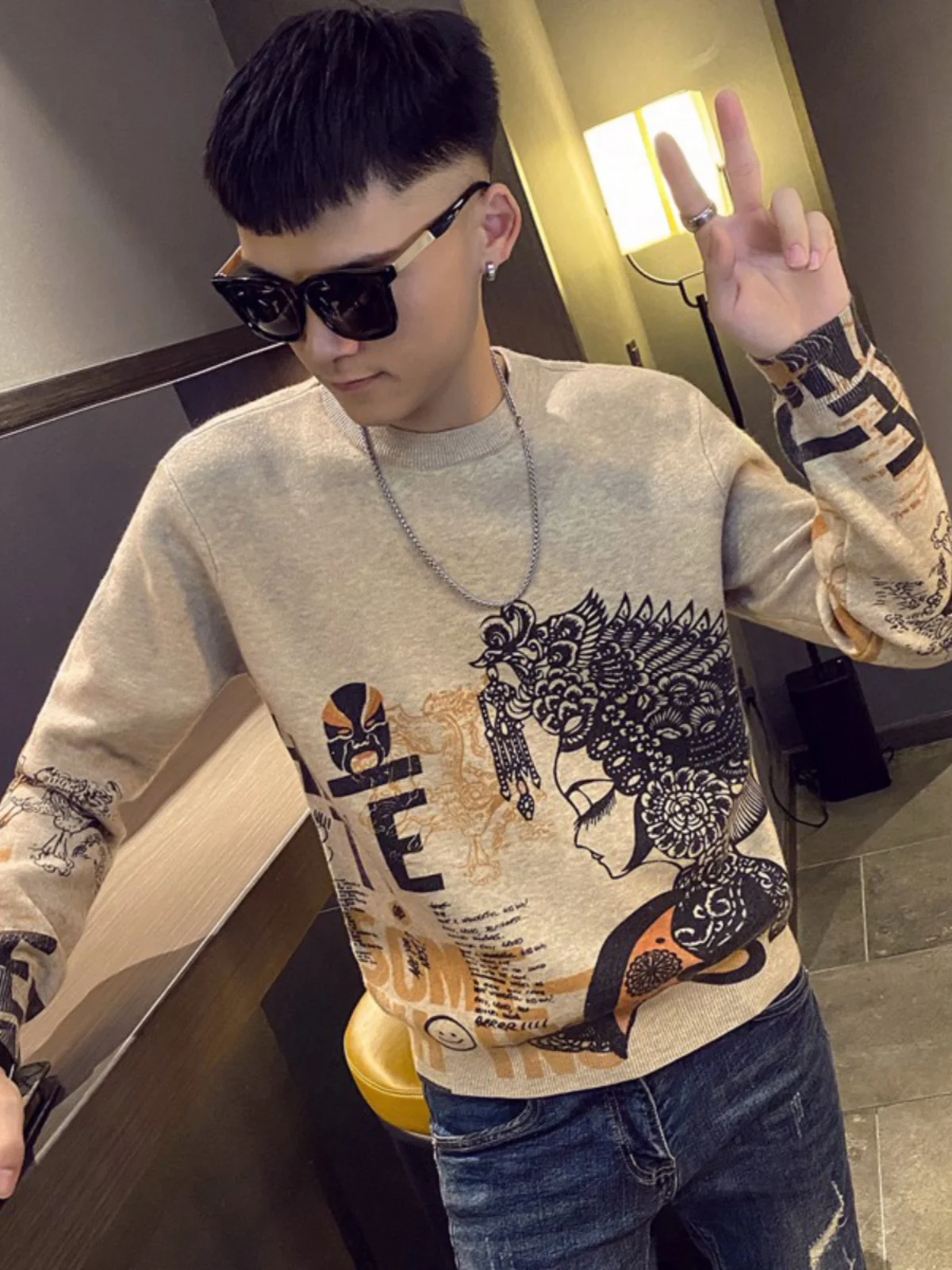 

Thiened круглый вязаный свитер для мужчин, модный осенне-зимний базовый многослойный топ, корейская модная молодежная одежда