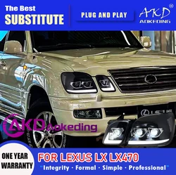 AKD Head Lamp for Lexus LX LX470 LED Headlight 1997-2007 Headlights LX570 DRL Turn Signal High Beam Angel Eye Projector Lens