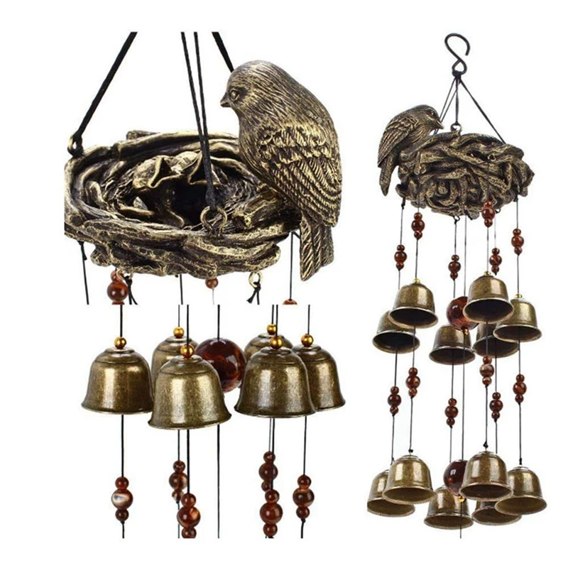 Bird Nest Wind Chimes, Wind Chime With 12 Pieces Bronze Bells For Garden, Yard, Patio And Home Decor