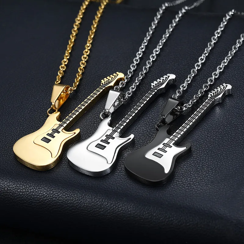 New Fashion Small Guitar Pendant Necklace Hip Hop Rock Band Street Performance Accessories Jewelry