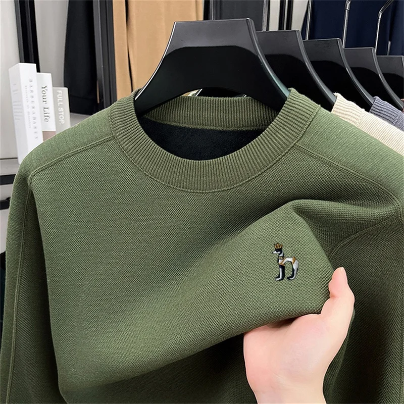 مصمم الأصلي الرجال طويلة الأكمام متماسكة سترة جولة الرقبة التطريز الخريف رائعة تي شيرت الترفيه الأعمال ملابس للرجال #4