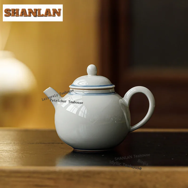 

130ml Ice Platform Glaze Double Line Teapot Aesthetic Tea Infuser Pot Tea Soaking Kettle with Strainer Tea Services Decoration