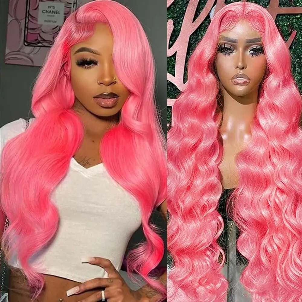 30 40 Inch Lace Frontal Wig 100% Pink Body Wave 13x6 Brazilian HD Transparent Human Hair For Women Cheap Wigs On Sale Clearance