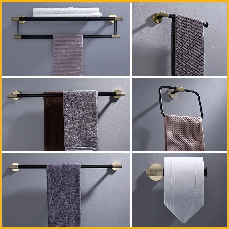 

Brushed Gold Black Bathroom Towel Rack Paper Holder Soap Pot Toothbrush Holder Toilet Brush Wall-Mounted Hardware Accessories