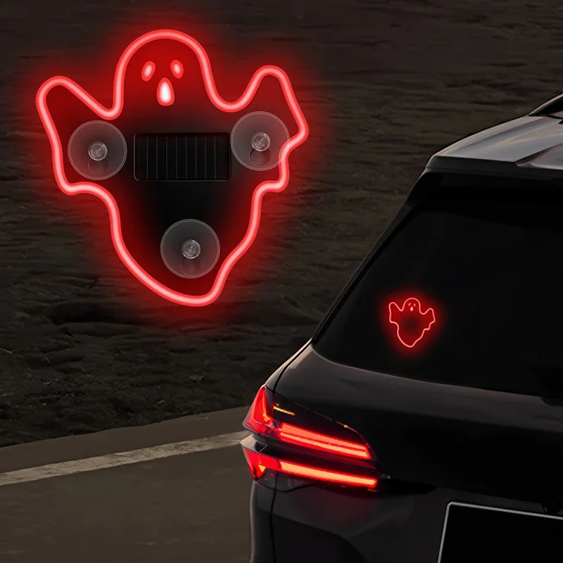 Halloween Decoration Light,Solar Devil LED Car Ghost Ambient Light, Dynamic Rear Windshield Decorative Expression Light For Car