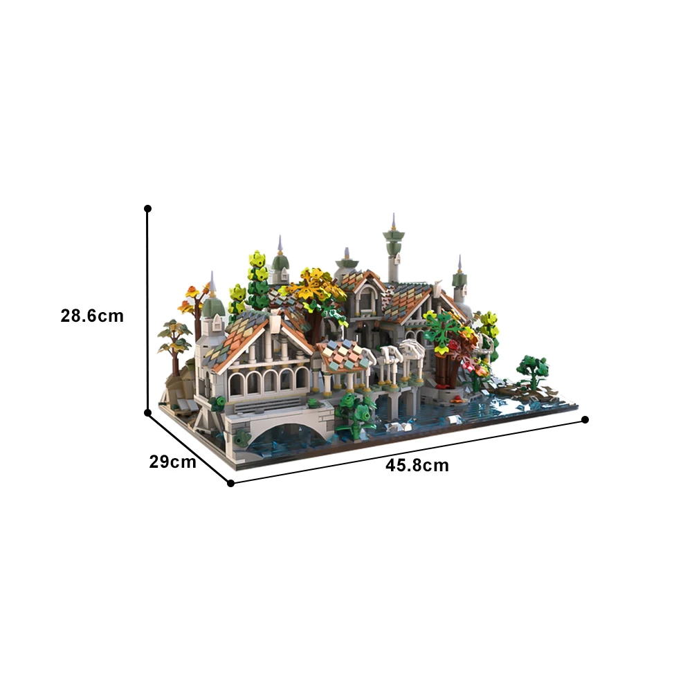 Gobricks MOC Rings Movie Rivendell Building Blocks Rings Movie Rivendell European Castle Street View Bricks Model DIY Toys Gift