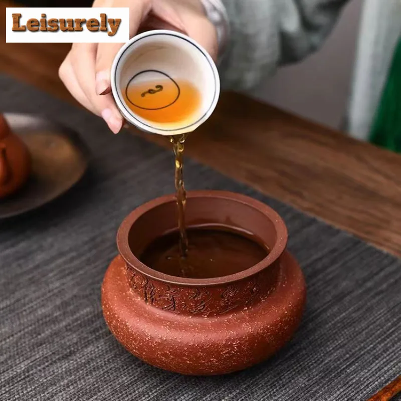 430ml Boutique Yixing Purple Clay Tea Washing Basin Handmade Raw Ore Coarse Sand Clay Tea Residue Barrel Jianshui Tea Ceremony