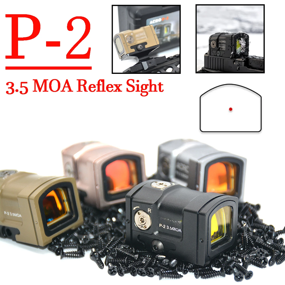 P-2 3.5MOA Red Dot Reflex Sight for Hunting Pistol Rifle Scope GLOCK Gen4/Gen5 MOS Plate&Lower 1/3 Co-witness Picatinny Mount