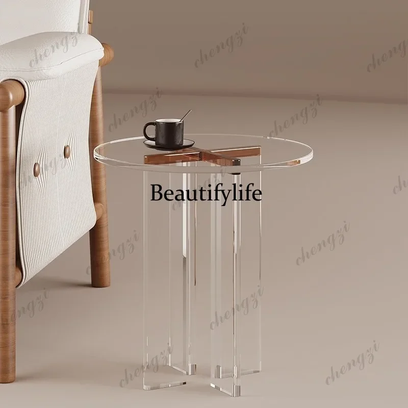 Accessible luxury transparent side table for home normcore cream   sofa side table living room bay window corner coffee table